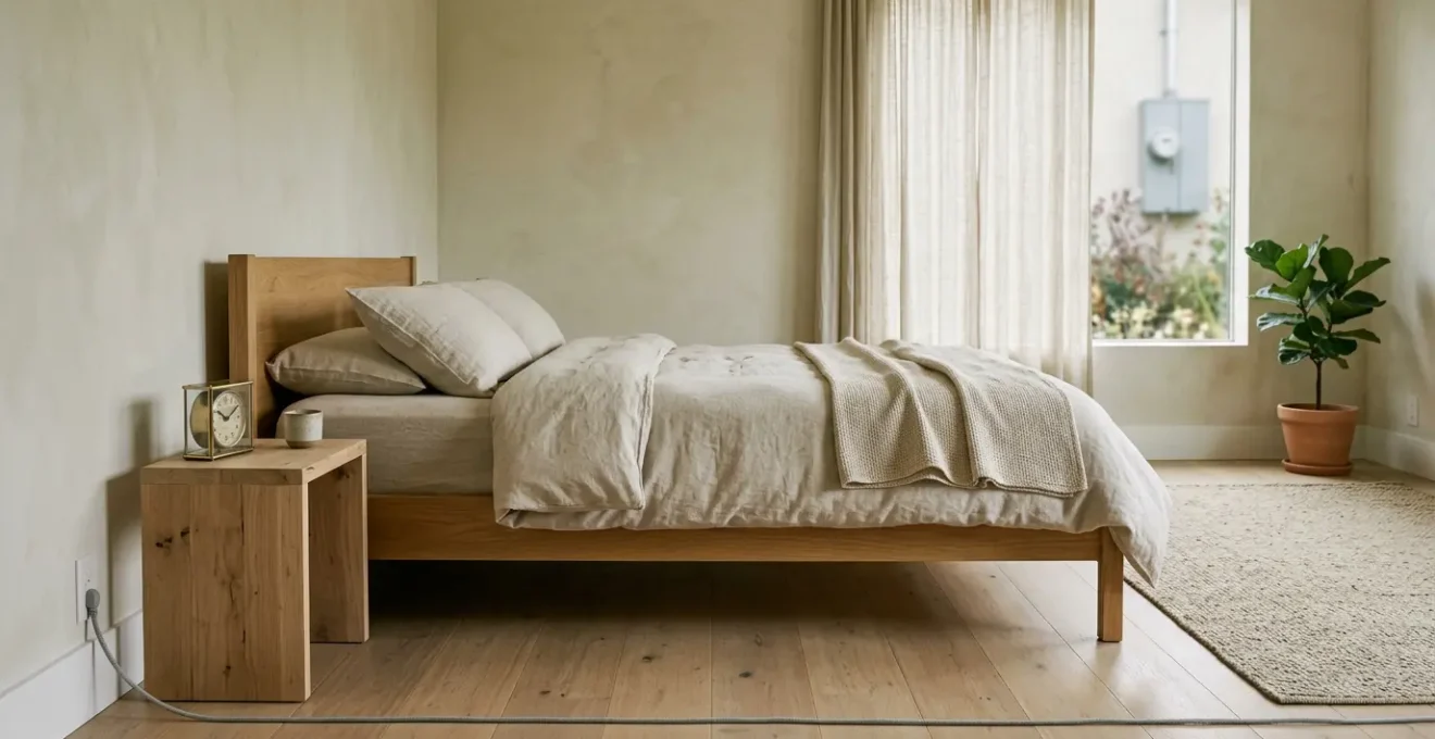 Chambre moderne épurée avec dispositifs de protection contre les ondes électromagnétiques