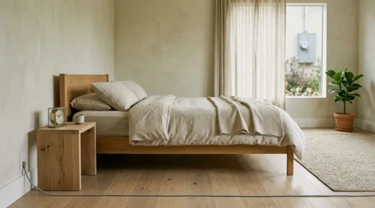 Chambre moderne épurée avec dispositifs de protection contre les ondes électromagnétiques