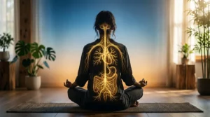 Représentation visuelle de la connexion entre le système digestif et le cerveau à travers le nerf vague