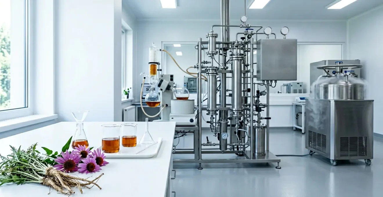 Procédé d'extraction moderne d'EPS en laboratoire pharmaceutique avec plantes fraîches et équipements scientifiques
