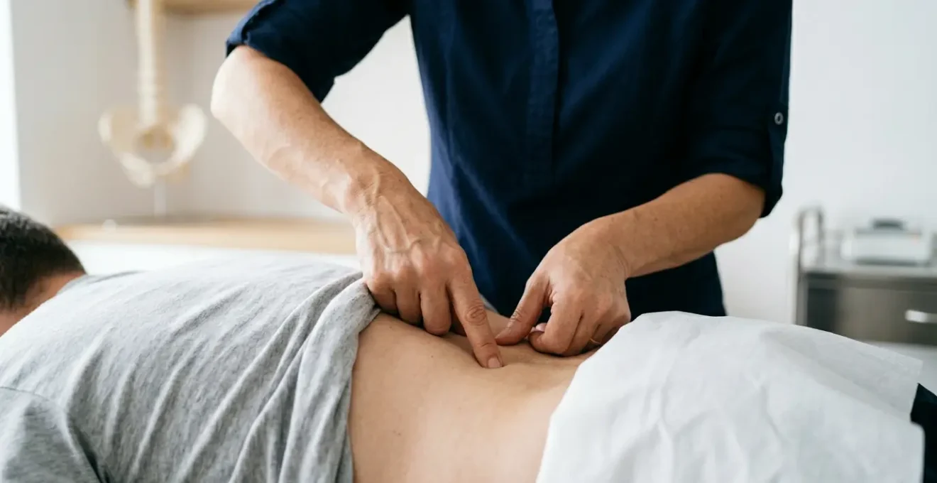 Ostéopathe diplômé effectuant une manipulation vertébrale dans un cabinet médical professionnel
