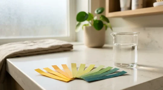 Test de pH urinaire à domicile avec bandelettes réactives et échelle colorimétrique