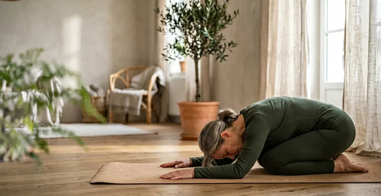 Personne pratiquant une posture de yoga thérapeutique pour soulager la sciatique dans un environnement apaisant