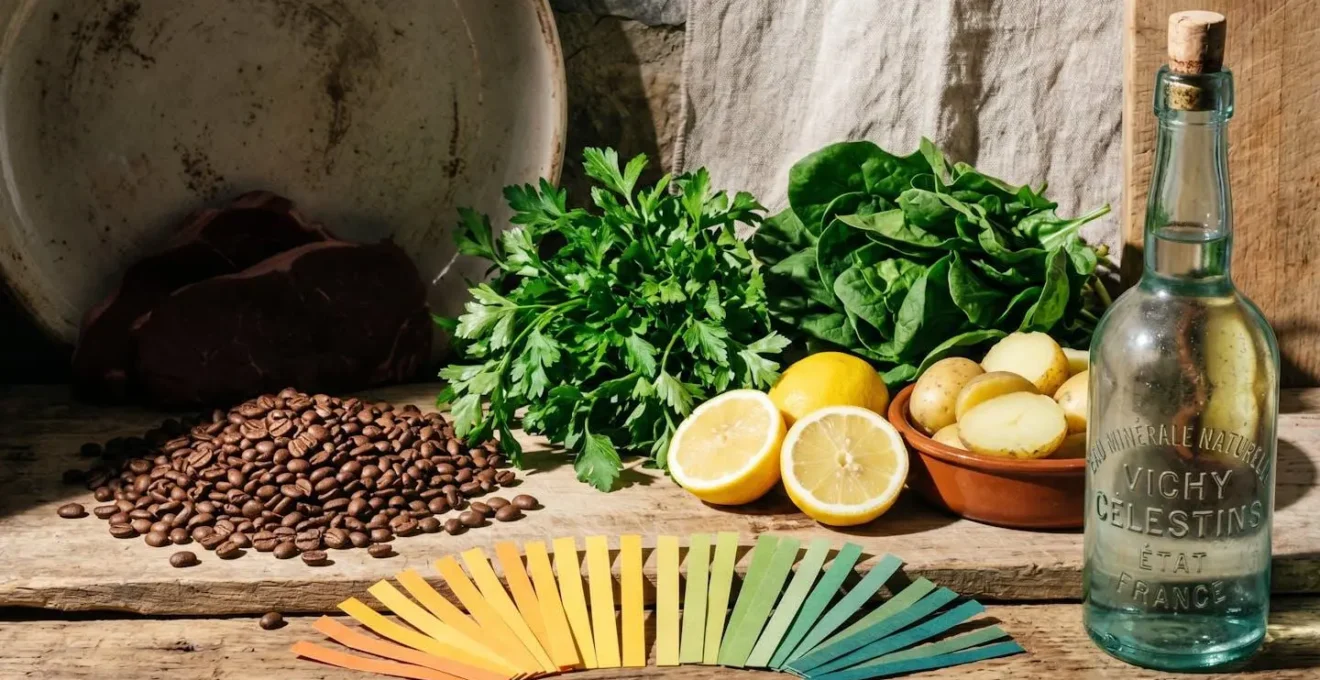 Composition d'aliments alcalinisants du marché français avec bandelettes pH