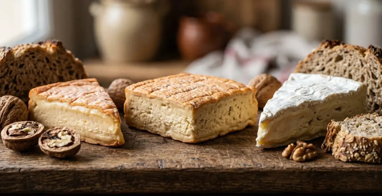 Plateau de fromages français riches en vitamine K2 avec noix et pain complet