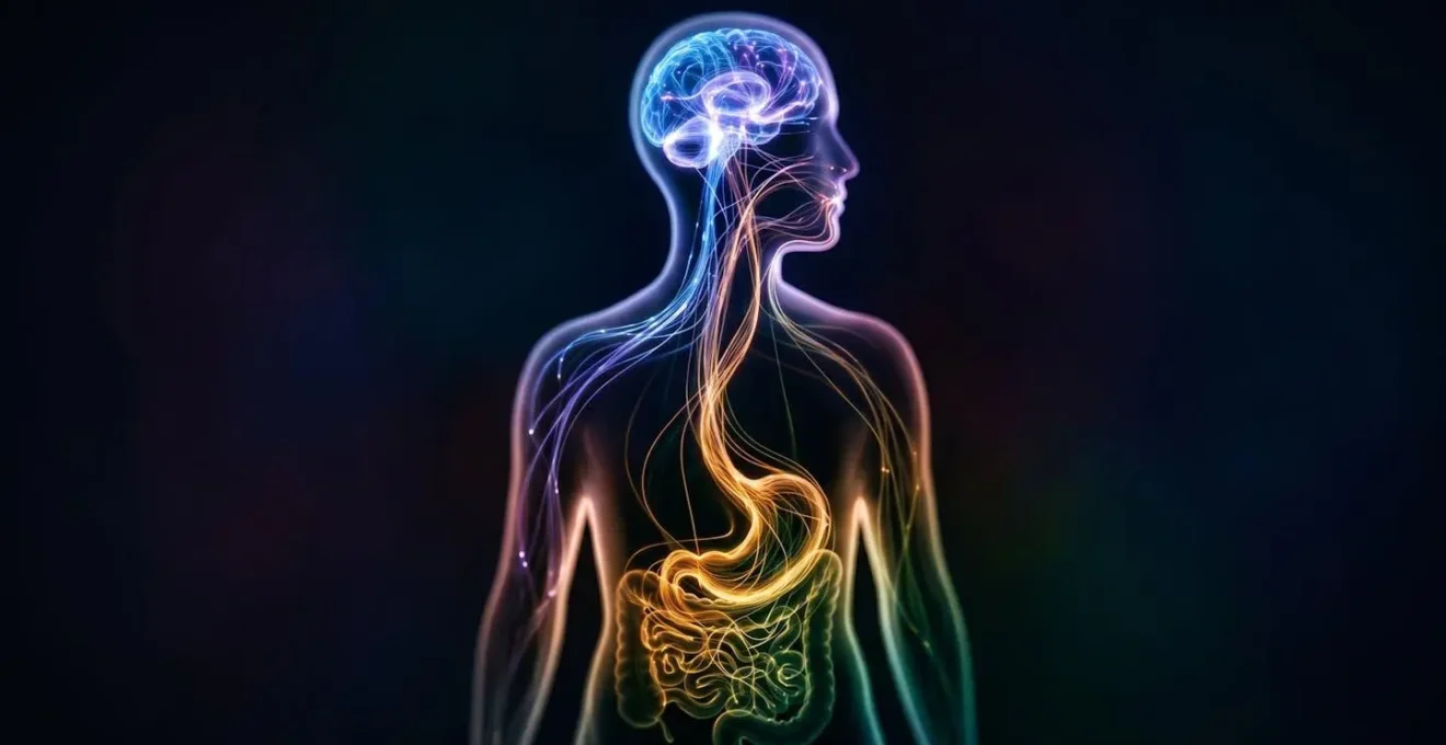 Représentation symbolique de la connexion entre l'intestin et le cerveau par le système nerveux
