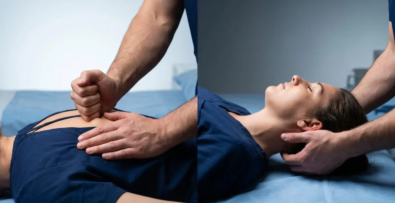 Mains d'ostéopathe démontrant la différence entre manipulation structurelle et fonctionnelle