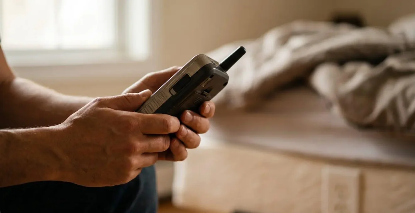 Main tenant un détecteur d'ondes électromagnétiques dans une chambre