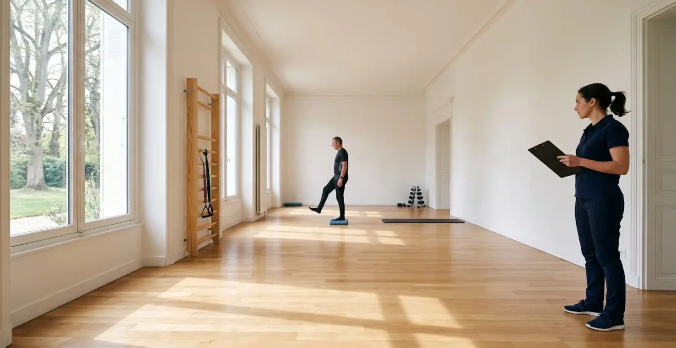 Professionnel APA évaluant la progression d'un patient avec des outils de mesure objectifs