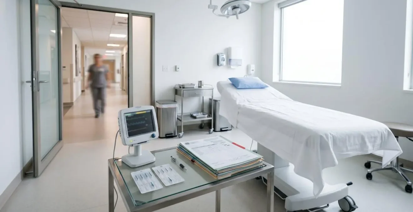 Salle de soins hospitalière moderne intégrant médecine conventionnelle et pratiques complémentaires
