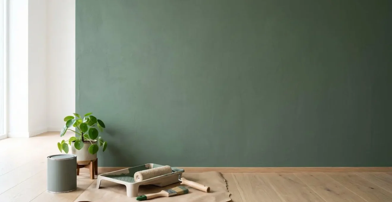 Mur fraîchement peint avec une peinture écologique, texture mate naturelle visible