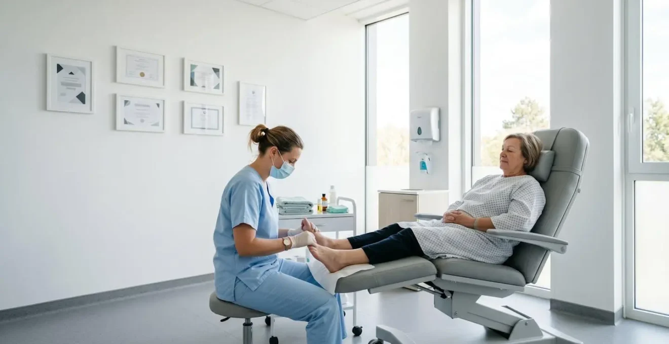 Réflexologue certifié pratiquant un soin adapté sur un patient en oncologie dans un cadre médical