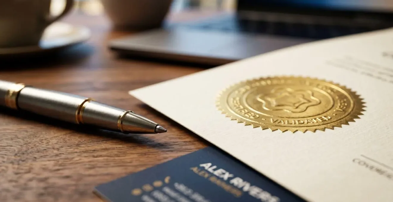 Bureau avec documents administratifs pour vérification des qualifications d'un praticien